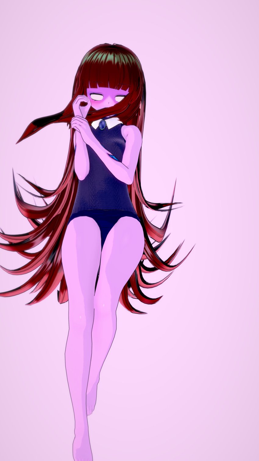 1girls adult blush blush brown_hair female female_focus female_only friday_night_funkin friday_night_funkin_mod green_highlights hcnxcs koikatsu late_night_city_tales leotard limu limulady long_hair purple_skin small_breasts thighs