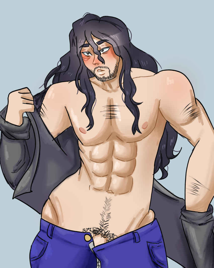 aizawa_shouta anime_style beard black_hair eraserhead hentai my_hero_academia shirtless shouta_aizawa unbuttoned undressing