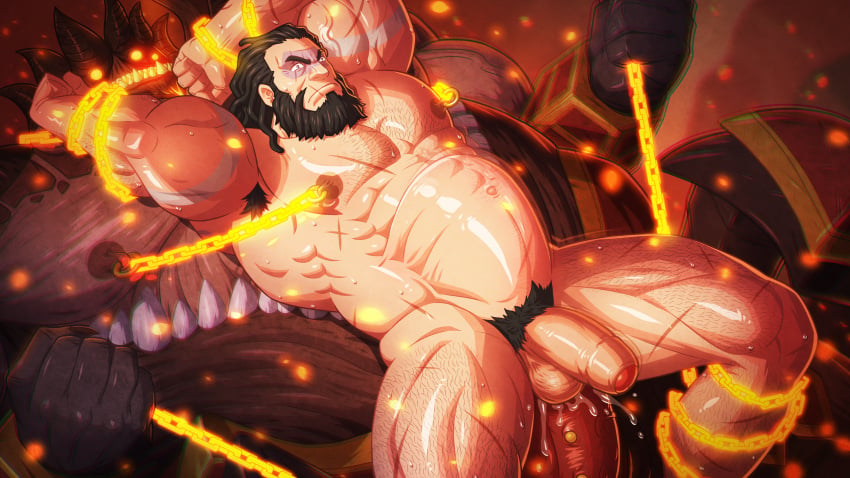 anal anal_sex balls bara beard big_penis boner chained chains demon erection facial_hair invincible male male_only muscles muscular nude penis penis_size_difference scars sex size_difference spread_legs stomach_bulge sweaty the_immortal zelo-lee