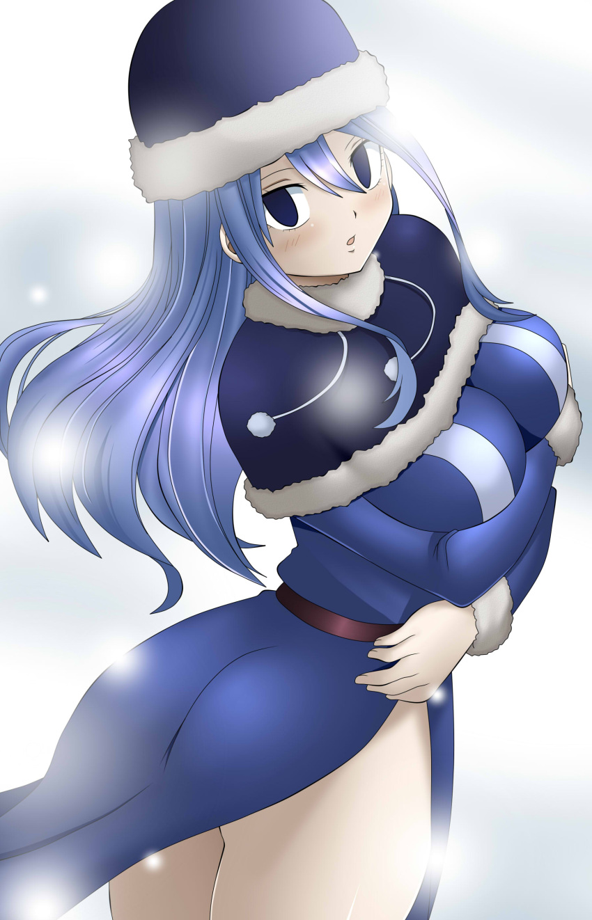 big_breasts blue_eyes blue_hair breasts butt dmayaichi dress_slit fairy_tail juvia_lockser long_hair pelvic_curtain seductive_pose slit_dress