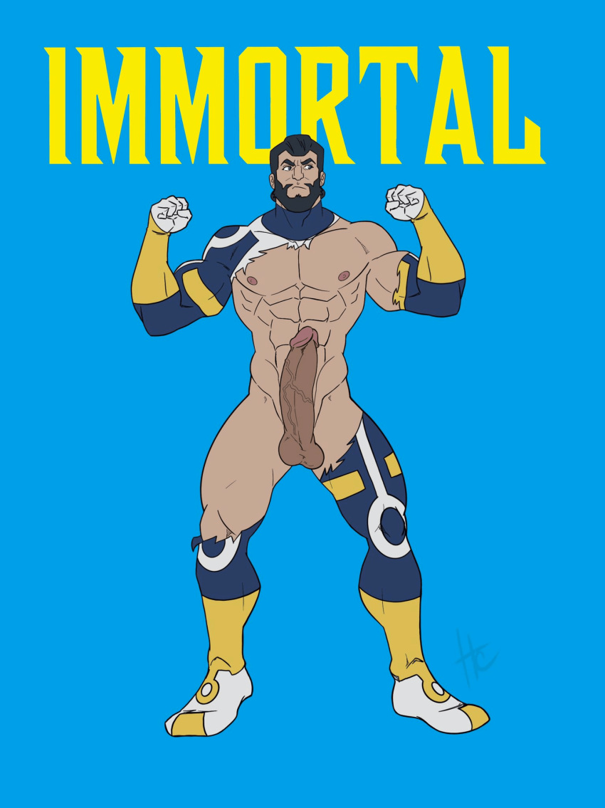 balls bara beard big_balls big_penis boner erection facial_hair heroic_creativity invincible male male_only muscles muscular penis ripped_clothing solo solo_male the_immortal