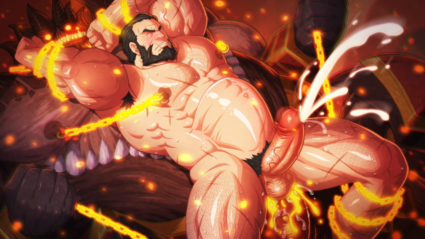 anal anal_sex balls bara beard big_penis boner chained chains cum cum_in_ass cum_inside demon erection facial_hair invincible male male_only muscles muscular nude orgasm penis penis_size_difference scars sex size_difference spread_legs stomach_bulge sweaty the_immortal unusual_cum zelo-lee