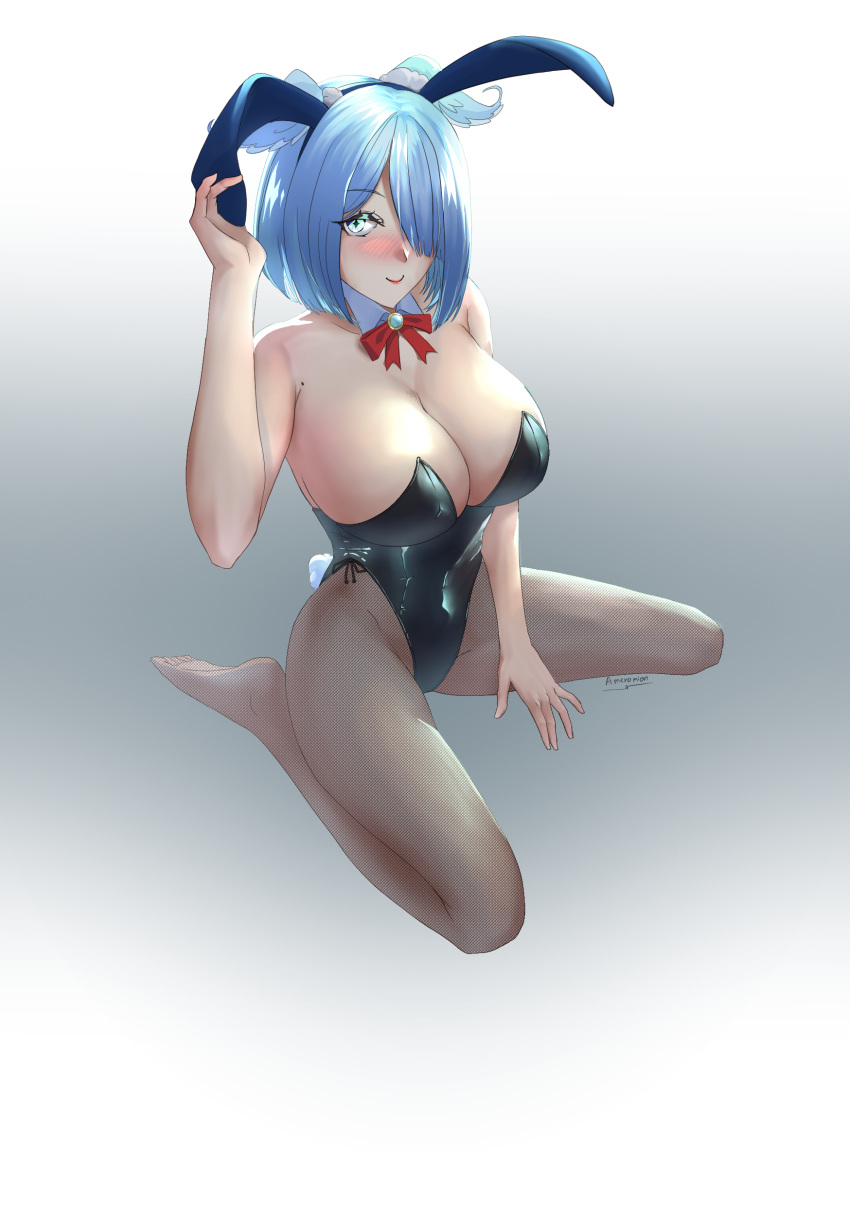 1girls bare_shoulders big_breasts blue_hair blush bob_cut bowtie bowtie_collar bunny_ears bunny_ears_headband bunny_tail bunnysuit cleavage detached_collar elira_pendora exposed_shoulders fullrain88 gem hair_covering_eye hair_over_one_eye hair_wings head_wings headband hi_res highres large_breasts mole mole_on_body mole_on_chest nijisanji nijisanji_en one_eye_covered one_eye_obstructed pantyhose short_hair solo solo_female solo_focus tights virtual_youtuber