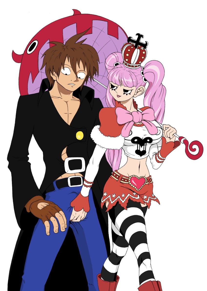 1boy 1girls chadmare clothed female flirting fondling fondling_balls fondling_penis inviting_to_sex male one_piece original_character perona rio_(chadmare) tagme umbrella