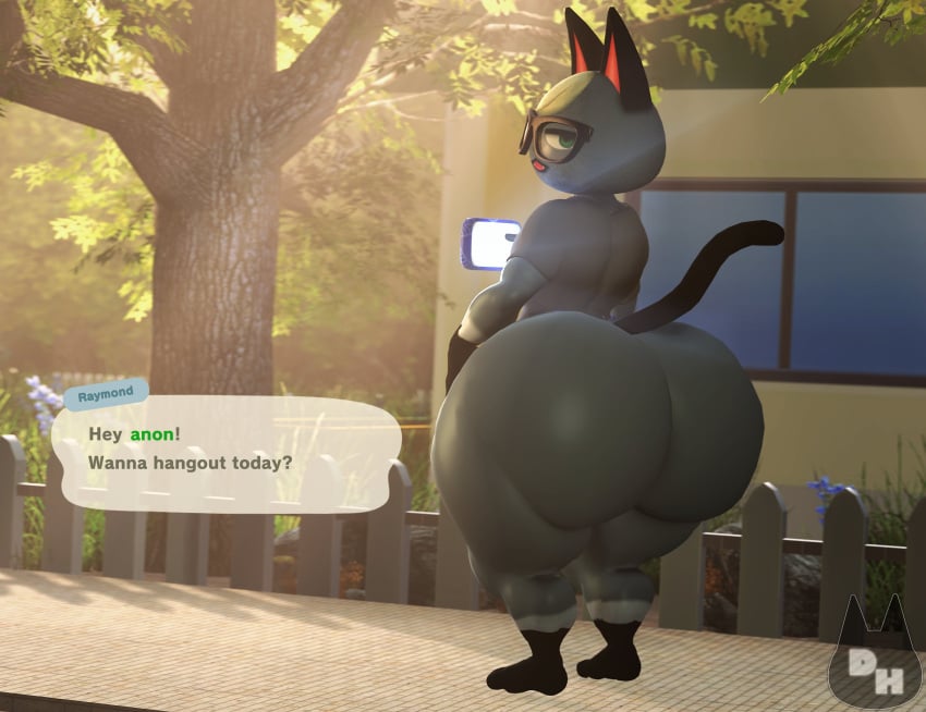 animal_crossing anthro ass big_ass bubble_butt felid feline femboy femboy_only feminine_male girly glasses huge_ass large_ass looking_at_viewer looking_back male male_only nintendo phone raymond_(animal_crossing) tagme thick_thighs totallyd wide_hips