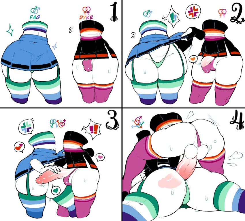 !! 1boy 1girls 4_panel_comic anal anal_insertion anal_penetration anger_vein bulge dizzyspells edit erection gay_pride_colors gay_with_woman gender_symbol gender_symbol_penetration heart_symbol hearts homophobic_slur instant_loss_4koma lesbian lesbian_pride_colors lesbian_with_gay lesbian_with_male orientation_play orientation_play_(explicit) recolor redraw ship_dynamics slur t4t tagme thigh_highs third-party_edit trans_man trans_man_penetrated trans_woman transbian transdom transfem transmasc