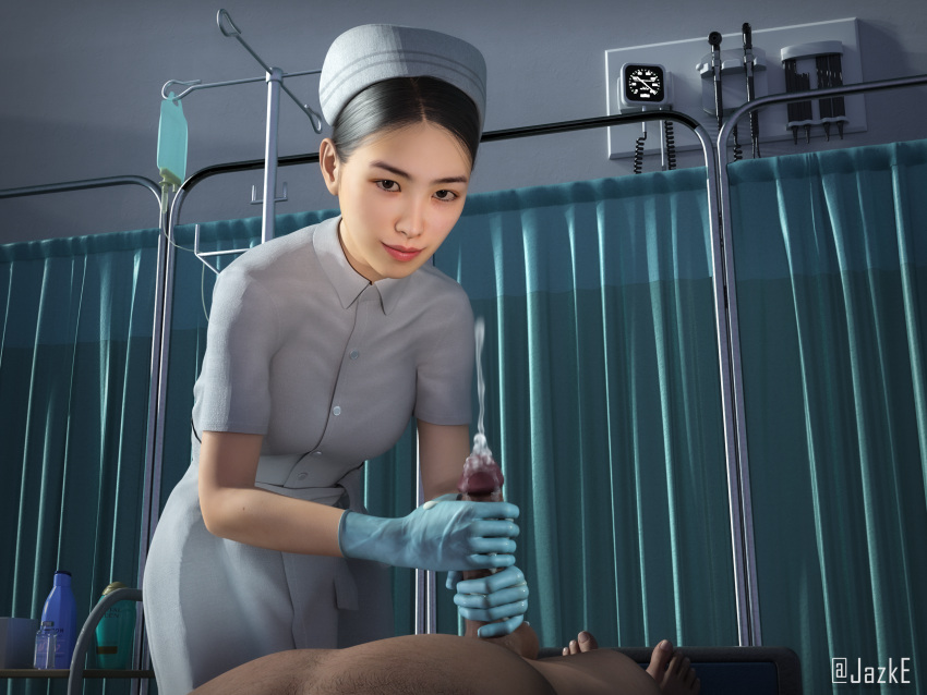 asian asian_female clothed clothed_female clothed_female_nude_male clothed_sex controlled_ejaculation female female_nurse gloved_handjob handjob jazke nude nude_male nurse tagme two-handed_handjob unseen_male_face