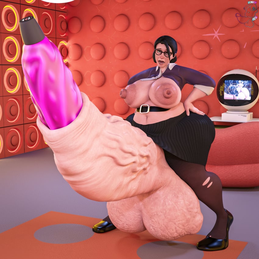 3d ball_bulge big_areola big_belly big_breasts clothing dildo dildo_in_urethra futa_only futa_urethral_insertion futanari huge_nipples hyper hyper_balls hyper_genitalia hyper_penis long_feet miss_pauling renrenrew sex_toy team_fortress_2 topless urethral_bulge urethral_insertion