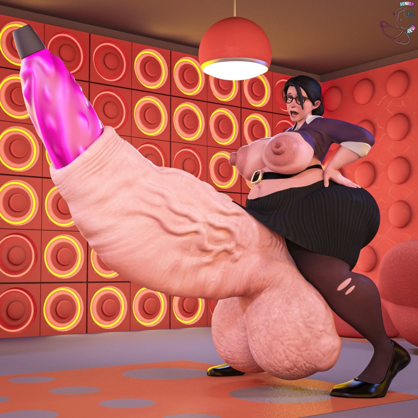 3d ball_bulge big_areola big_belly big_breasts clothing futa_only futa_urethral_insertion futanari huge_nipples hyper_balls hyper_genitalia hyper_penis long_feet miss_pauling renrenrew team_fortress_2 topless urethral_bulge urethral_insertion