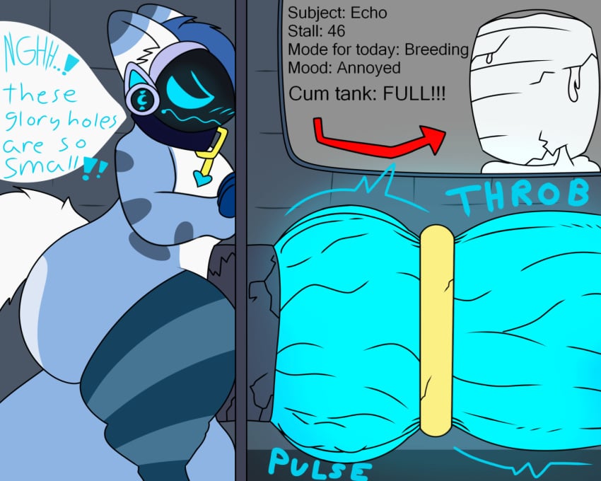 5:4 accessory angry animal_genitalia animal_penis anthro ass balls big_balls big_butt big_penis biped blue_body blue_fur blue_penis blush bodily_fluids canine_genitalia canine_penis clothing cock_ring collar collar_tag cum cum_tank cyan_penis dialogue english_text erection excessive_cum excessive_genital_fluids fur furry genital_fluids genitals glory_hole heart_collar_tag huge_balls huge_butt huge_cock huge_thighs hyper hyper_balls hyper_genitalia hyper_penis inside jewelry kio_(kionenarts) kionenarts knot legwear machine male mostly_nude multicolored_body multicolored_fur onomatopoeia penis penis_accessory penis_jewelry protogen protogen_visor short_stack side_view solo sound_effects speech_bubble standing stuck_penis tail text thick_thighs thigh_highs thigh_highs_only throbbing_penis through_wall two_tone_body two_tone_fur vein veiny_penis wide_hips