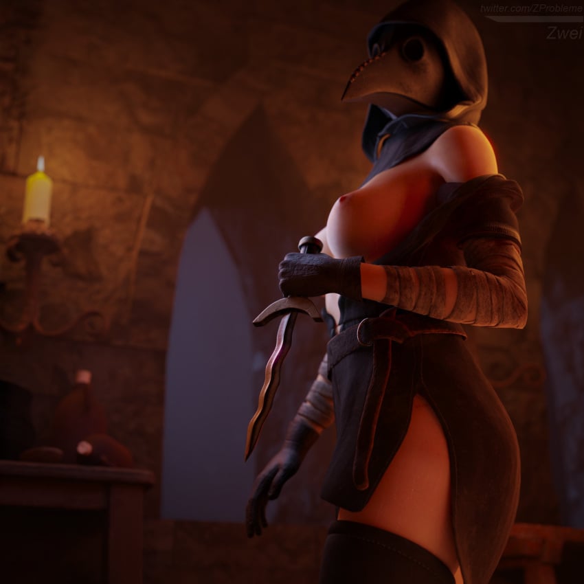 1girls 2023 3d 3d_(artwork) areola areolae belt big_breasts big_thighs black_clothing blade breasts breasts_out breasts_out_of_clothes female female_focus female_only hi_res highres hips holding_weapon indoors knife large_breasts light-skinned_female light_skin masked masked_female medieval medieval_clothing nipples original original_character plague_doctor plague_doctor_mask solo solo_female solo_focus thick_thighs thighhighs thighs wide_hips zweiprobleme