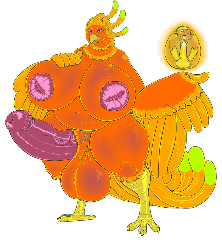 absurd_res anthro avian balls belly big_balls big_belly big_breasts big_penis blonde_hair breasts brown_body brown_fur chuz'zeel_(desbjust) desbjust duo egg european_mythology feathers feet flared_penis fur genitals greek_mythology gynomorph hair hi_res huge_balls huge_breasts huge_cock hyper hyper_balls hyper_breasts hyper_genitalia hyper_penis intersex lagomorph leporid magic male mammal matthew_(ataildesired) mythological_avian mythological_firebird mythology navel nipples orange_body orange_feathers penis phoenix pink_eyes rabbit talons thick_thighs trapped vein veiny_penis winged_arms wings yellow_sclera