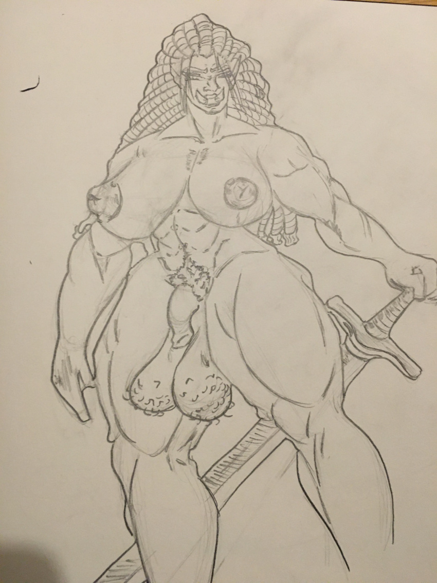 barbarian dnd fantasy futanari hairy_balls muscular_female muscular_futanari orc orc_barbarian orc_futanari pubic_hair theshadowfiendart