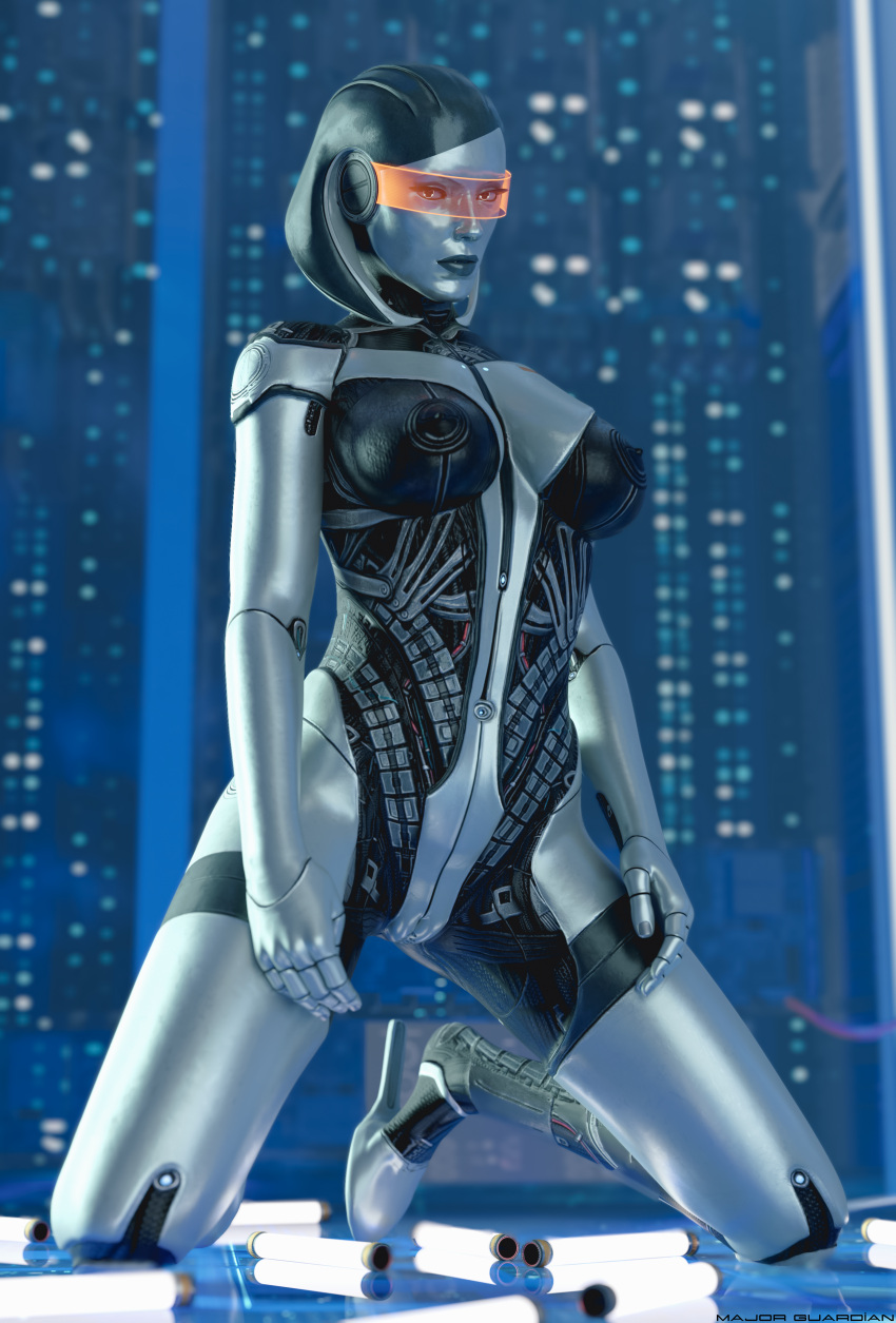 3d android breasts edi female gynoid hourglass_figure machine major_guardian mass_effect metallic_body naked_female on_knees orange-tinted_eyewear pussy robot robot_girl robot_humanoid solo tinted_eyewear visor wide_hips