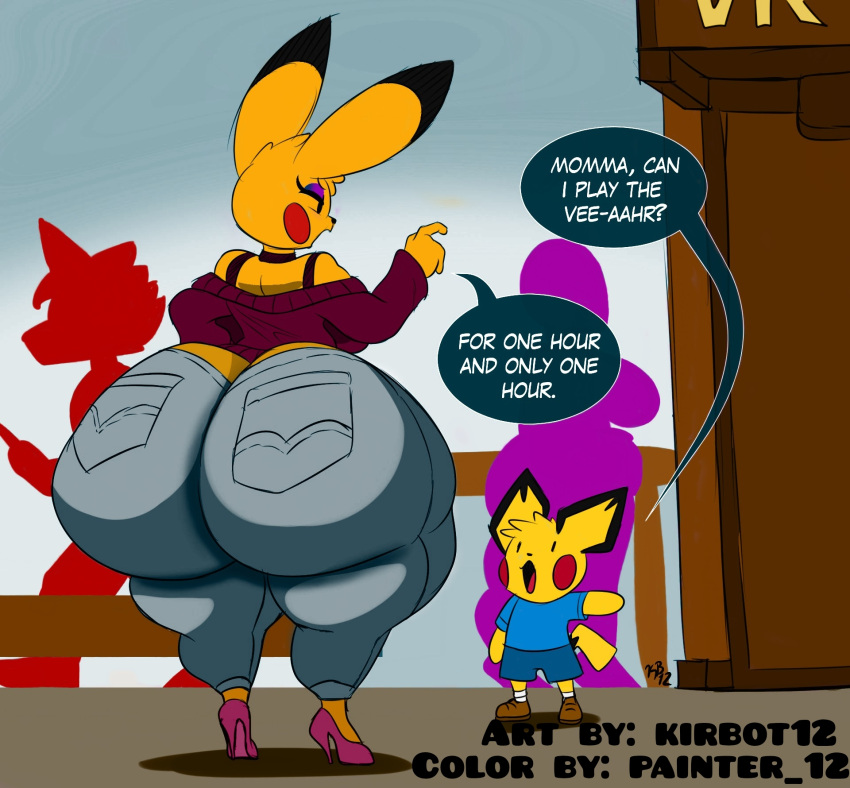 anthro ass ass_cleavage ass_focus big_ass bimbo bottom_heavy bubble_ass bubble_butt butt_crack colored dat_ass english_text eyeshadow female female_focus furry high_heels huge_ass huge_butt kirbot12 male milf milfchu_(kirbot12) mouse nintendo painter_12 pichu pikachu pokémon_(species) pokemon pokemon_(species) text thick_thighs thighs