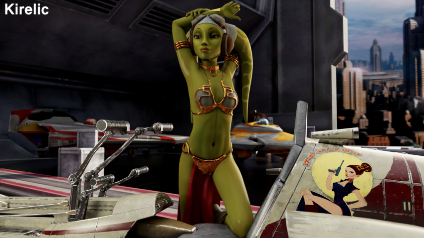 1girls 3d alien alien_girl arms_behind_head arms_up bikini bikini_bottom bikini_top blender breasts cloth clothed clothing cosplay detailed_background female female_focus female_only green_body green_skin hera_syndulla kirelic lekku lekku_(anatomy) looking_at_viewer looking_to_the_side lucasfilm on_bike outdoors outside petite petite_body pose posing princess_leia_organa_(cosplay) side_view slim_waist small_breasts solo solo_focus speeder_bike star_wars star_wars_rebels twi'lek watermark