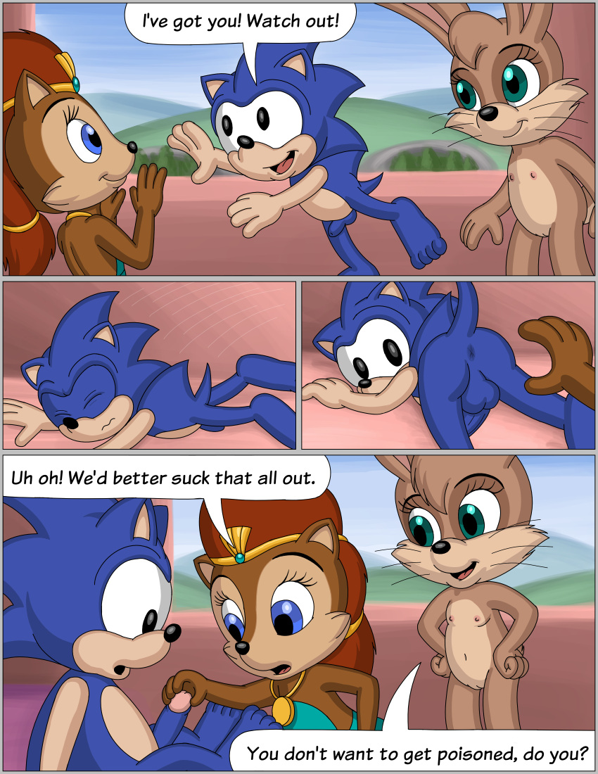 absurd_res anthro archie_comics bed bedroom clothing comic crown eulipotyphlan flat_chest furniture genitals ground_squirrel headgear hedgehog hi_res lagomorph leporid mammal nipples omatic penis pussy rabbit rodent royalty sciurid sega sonic_(series) sonic_the_hedgehog sonic_the_hedgehog_(archie) sonic_the_hedgehog_(comics) sonic_the_hedgehog_(series) tiara whoreomatic young