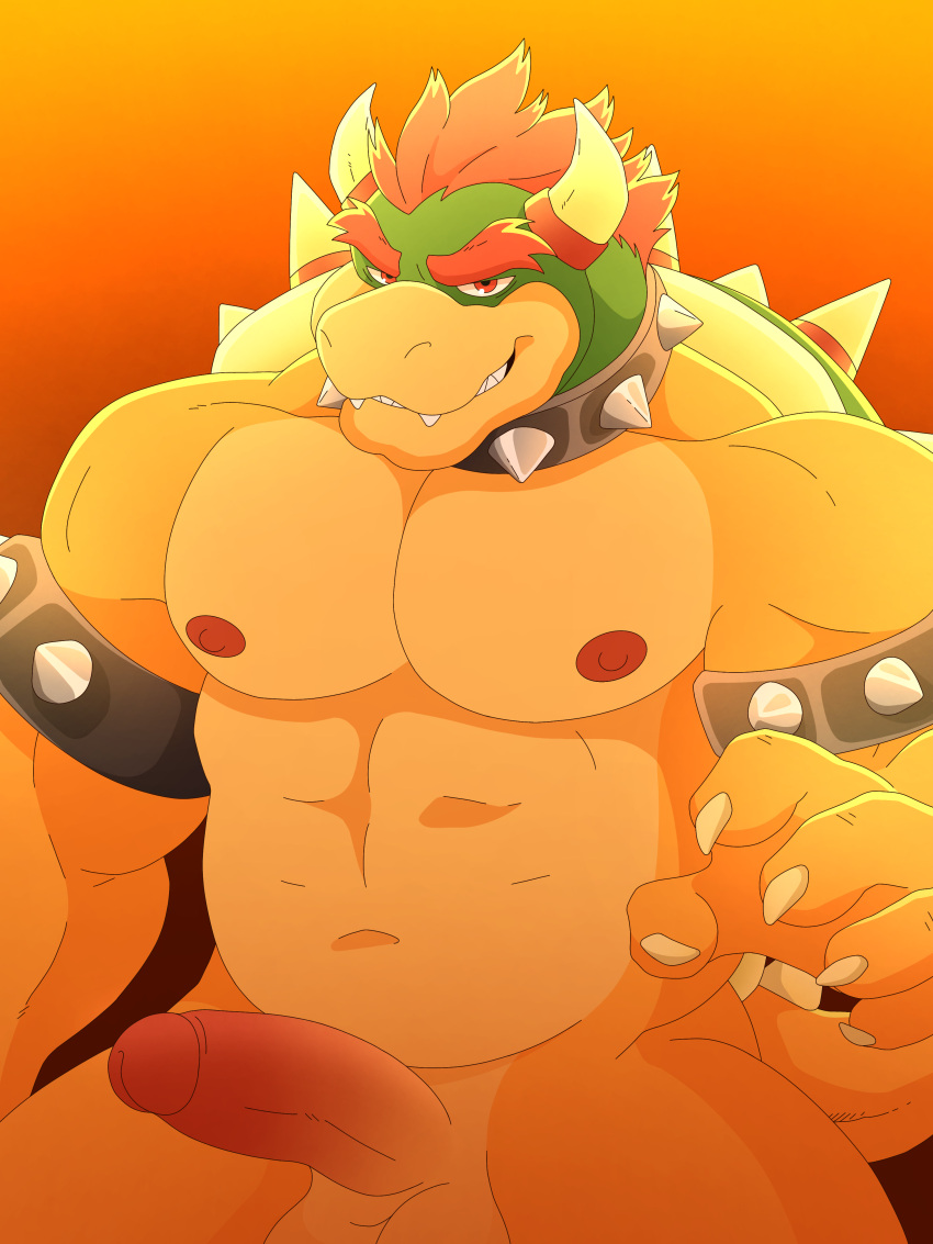 absurd_res anthro armband balls barazoku biceps big_balls big_muscles big_penis bowser bracelet claws collar deltoids eyebrows genitals hair hi_res horn illumination_entertainment jewelry koopa male male_only malphs mammal mario_(series) muscular muscular_anthro muscular_male navel nintendo nipples nude pecs penis scalie shell simple_background smile solo solo_focus spiked_armband spiked_bracelet spiked_collar spiked_shell spiked_tail spikes spikes_(anatomy) super_mario_bros._(2023_film) thick_penis