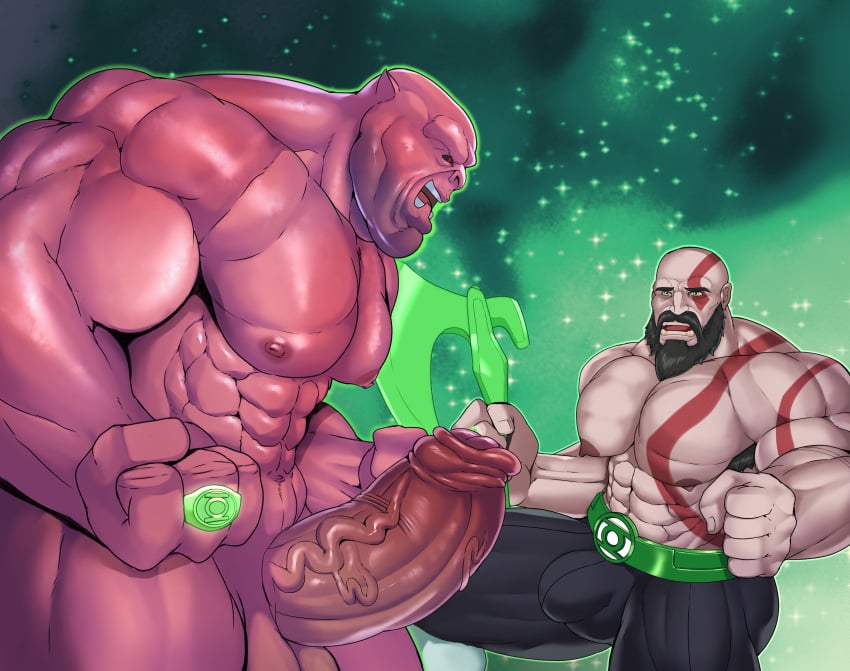 absurd_res alien beard big_muscles big_penis duo facial_hair gay genitals god_of_war green_lantern green_lantern_(series) hi_res human humanoid kilowog kratos male male/male male_only mammal muscular nude penis power_ring ring robertsilva2019 sony_corporation sony_interactive_entertainment