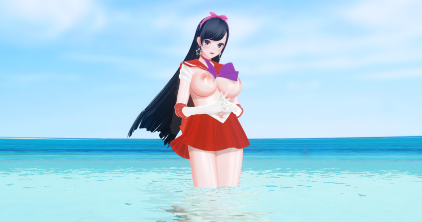 bishoujo_senshi_sailor_moon clothing dark_hair kimuhazu_no_kakurega large_breasts red_skirt rei_hino sailor_mars skirt straight_hair water