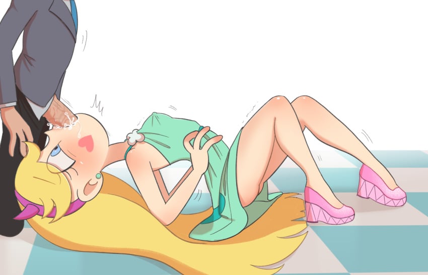 1boy 1girls accurate_art_style big_penis blonde_female blonde_hair blowjob blue_eyes blush cum_in_mouth deepthroat devil_horns disney disney_channel disney_xd erect_nipples h_space high_heels hspace partial_male petite petite_body slim_waist star_butterfly star_vs_the_forces_of_evil sundress teenager throat_swabbing wedge_heels white_female