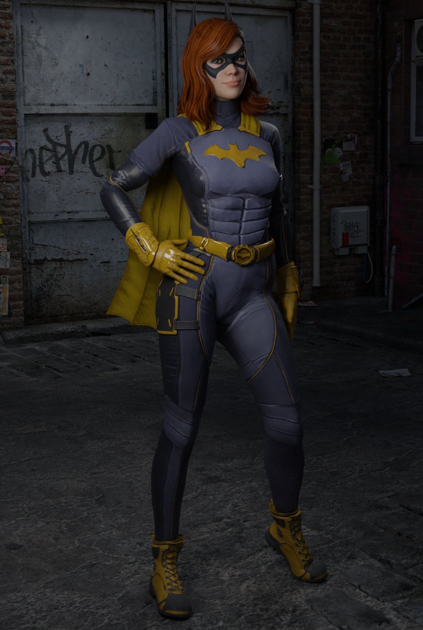 1girls 3d alternate_version_available barbara_gordon batgirl batgirl_(gotham_knights) batman_(series) blender boots costume dc dc_comics female female_only fully_clothed gotham_knights hand_on_hip pose posing red_hair reklaim smile solo superhero superheroine thighs toned yellow_boots