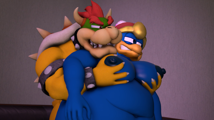 3d anthro anthro_only belly belly_button bowser chubby crossover fat gay king_dedede kirby_(series) male/male mario_(series) moobs mrrainbow nintendo overweight penguin source_filmmaker tagme