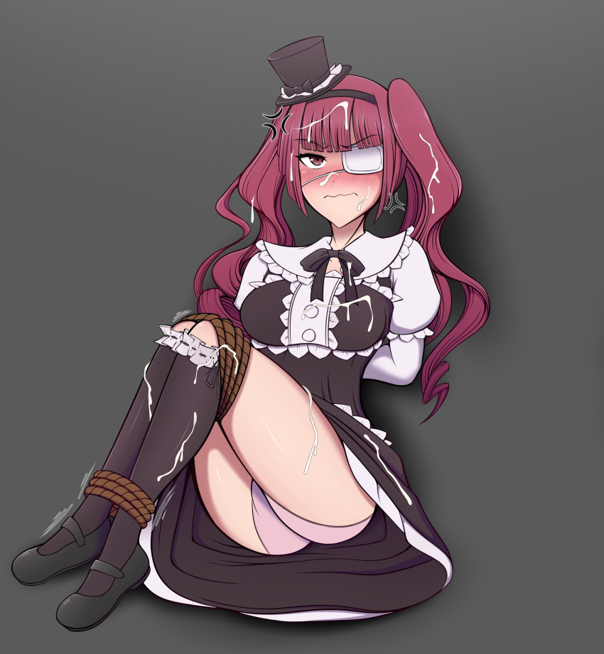 1girls angry_face arms_behind_back black_socks bondage bukkake clothed_female commission commission_art commissioner_upload eyepatch female gothic_lolita hanazono_yurine hand_behind_back jashin-chan_dropkick knee_socks kneehighs kneesocks little_hat lolo_mp3 long_hair panties pink_eyes pink_hair ropes semen semen_on_body semen_on_clothes socks tagme top_hat twintails