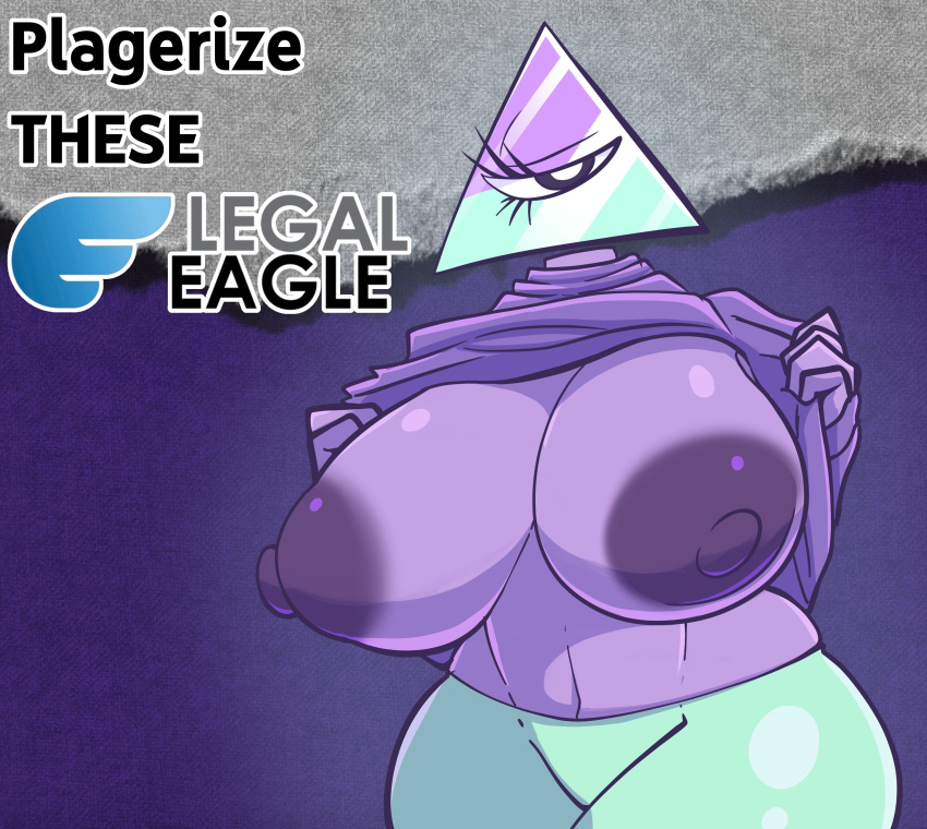 1girls areola areolae big_breasts bingusbongosss breasts breasts_out canon_costume canonical_scene clothing_lift eyelashes female female_only iilluminaughtii legaleagle meme nipples purple_body purple_nipples pyramid_church shitpost solo solo_female sweater sweater_lift tagme tits triangle_head youtube