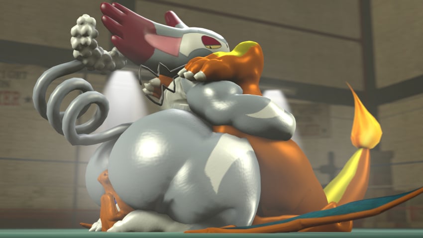 3d belly big_butt charizard chubby facesitting fat moobs mrrainbow nintendo overweight pokemon pokemon_(species) purugly source_filmmaker tagme wrestling