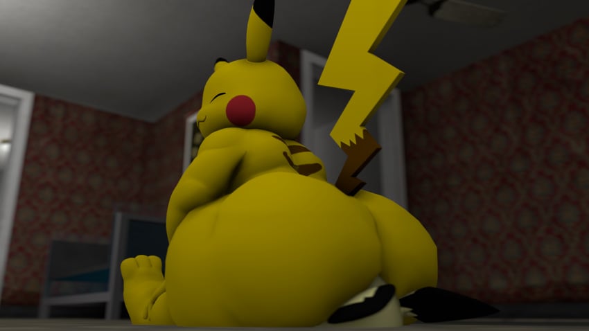 3d anthro anthro_only big_butt chubby facesitting fat mrrainbow nintendo overweight pichu pikachu pokemon pokemon_(species) source_filmmaker tagme