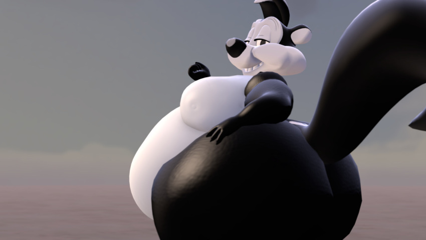 3d anthro anthro_only chubby fat looney_tunes moobs mrrainbow overweight pepe_le_pew skunk source_filmmaker tagme