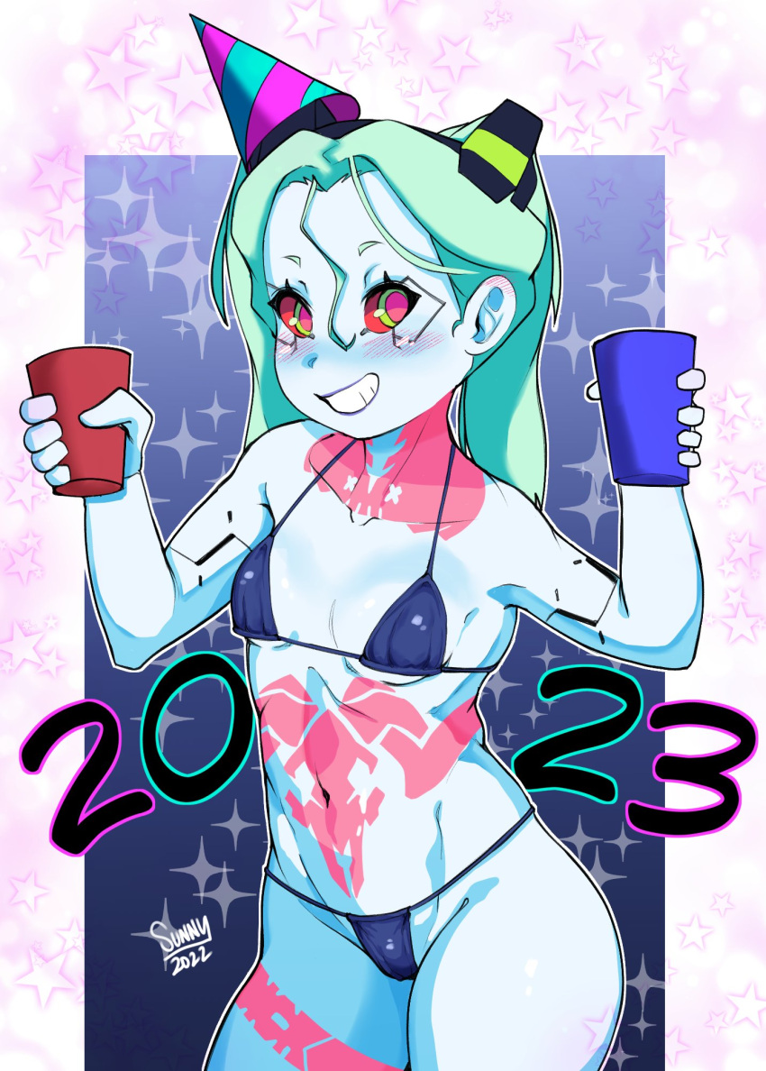 1girls 2023 breasts cyberpunk:_edgerunners female female_focus green_hair happy_new_year light-skinned_female light_skin long_hair netflix new_year rebecca_(edgerunners) sunnyslash