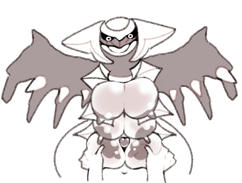 2023 areola big_breasts breast_play breasts female feral generation_4_pokemon genitals giratina hand_on_breast huge_breasts legendary_pokemon looking_at_viewer male male/female monochrome multi_breast navel nintendo nipples nude open_mouth paizuri penis pokemon pokemon_(species) questionable_consent semi-anthro sex simple_background size_difference titjob tuanyllej2 white_background