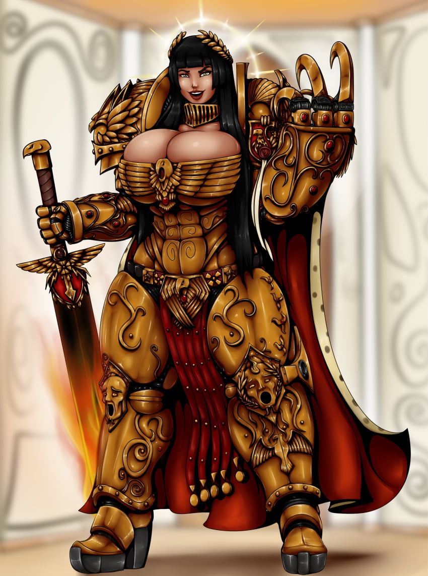 1girls armor female female_only god-emperor_of_mankind huge_breasts imperium_of_man power_armor purity_seal romman08 rule_63 solo solo_female sword warhammer_(franchise) warhammer_40k