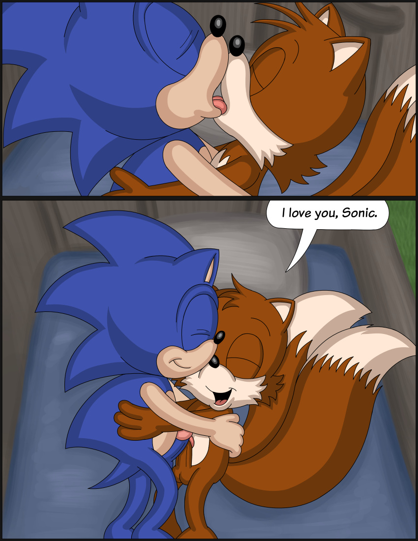 absurd_res anthro archie_comics bed canid canine comic duo eulipotyphlan fox furniture genitals hedgehog hi_res kiss_on_lips kissing male male/male mammal omatic penis sega sonic_(series) sonic_the_hedgehog sonic_the_hedgehog_(archie) sonic_the_hedgehog_(comics) sonic_the_hedgehog_(series) tails tails_the_fox tongue whoreomatic yaoi young