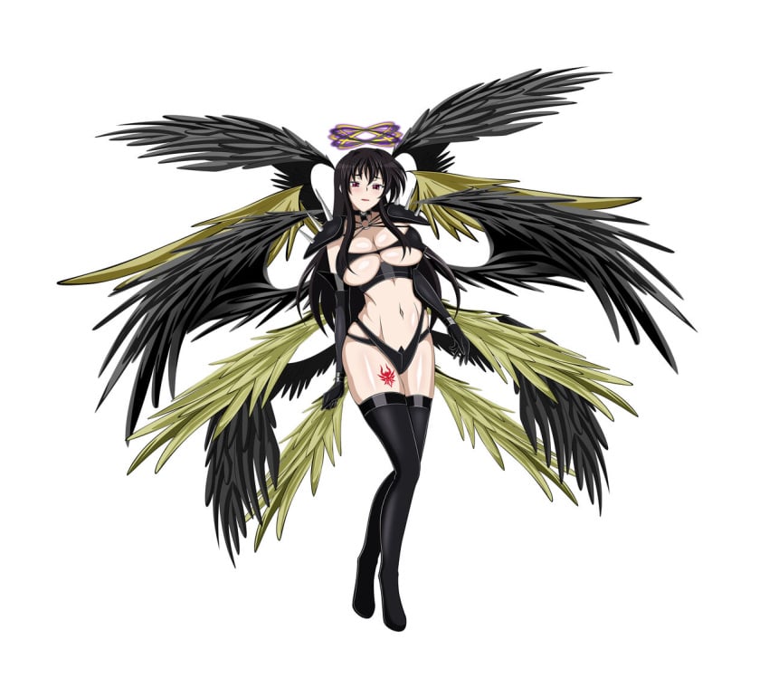 1girls big_ass big_breasts bikini black_hair gloves high_school_dxd light-skinned_female light_skin long_hair raynare thick_ass thick_thighs violet_eyes wings yxyyxy