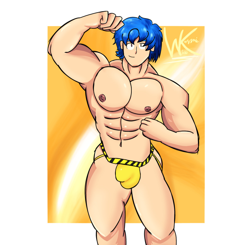 bara blue_hair jockstrap muscular_male oc wichi-kz yaoi