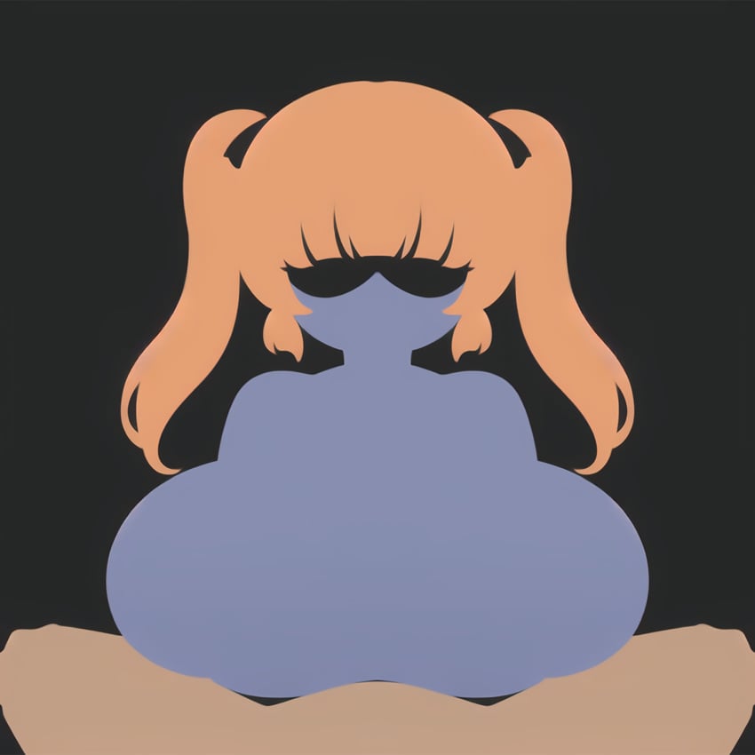 1boy 1girls ai_generated bangs blonde_hair blue_skin flat_colors hair_ribbon huge_breasts minimalist original original_character paizuri pov shaded_face simple_background simple_coloring straight twintails unknown_source