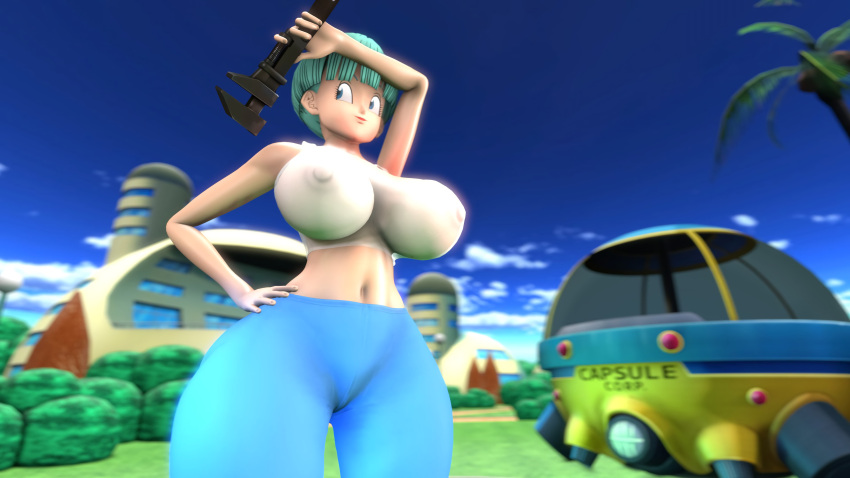 3d 3d_(artwork) anotherthrowaway athletic athletic_female big_breasts breasts bubble_ass bubble_butt bulma bulma_(dragon_ball) bulma_briefs crop_top dragon_ball dragon_ball_super dragon_ball_z hi_res high_resolution huge_thighs large_breasts leggings ltiberium77_(artist) milf nipple_bulge nipples nipples_visible_through_clothing sfm shounen_jump source_filmmaker thick_thighs voluptuous voluptuous_female wide_hips wrench