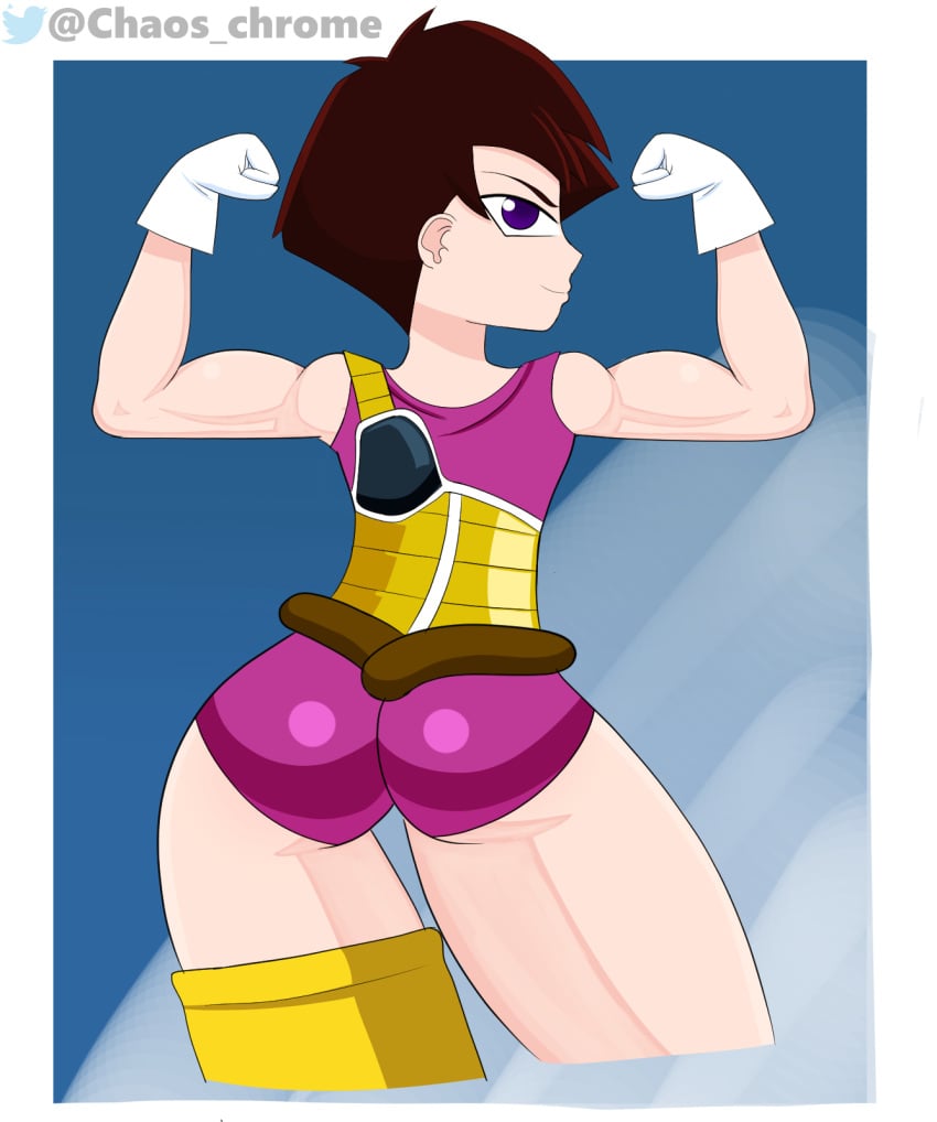 big_ass brown_hair chaoschrome clothed dragon_ball dragon_ball_super dragon_ball_z legwear leotard muscular_female purple_eyes saiyan saiyan_armor seripa short_hair tail thick_thighs