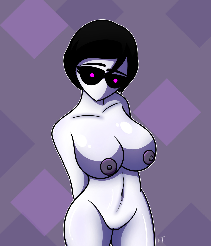 background big_ass big_breasts black_eyes black_hair deniska_novikova_(kingfogkf) female_only kingfogkf magenta_iris milf nsfw vagina white_skin