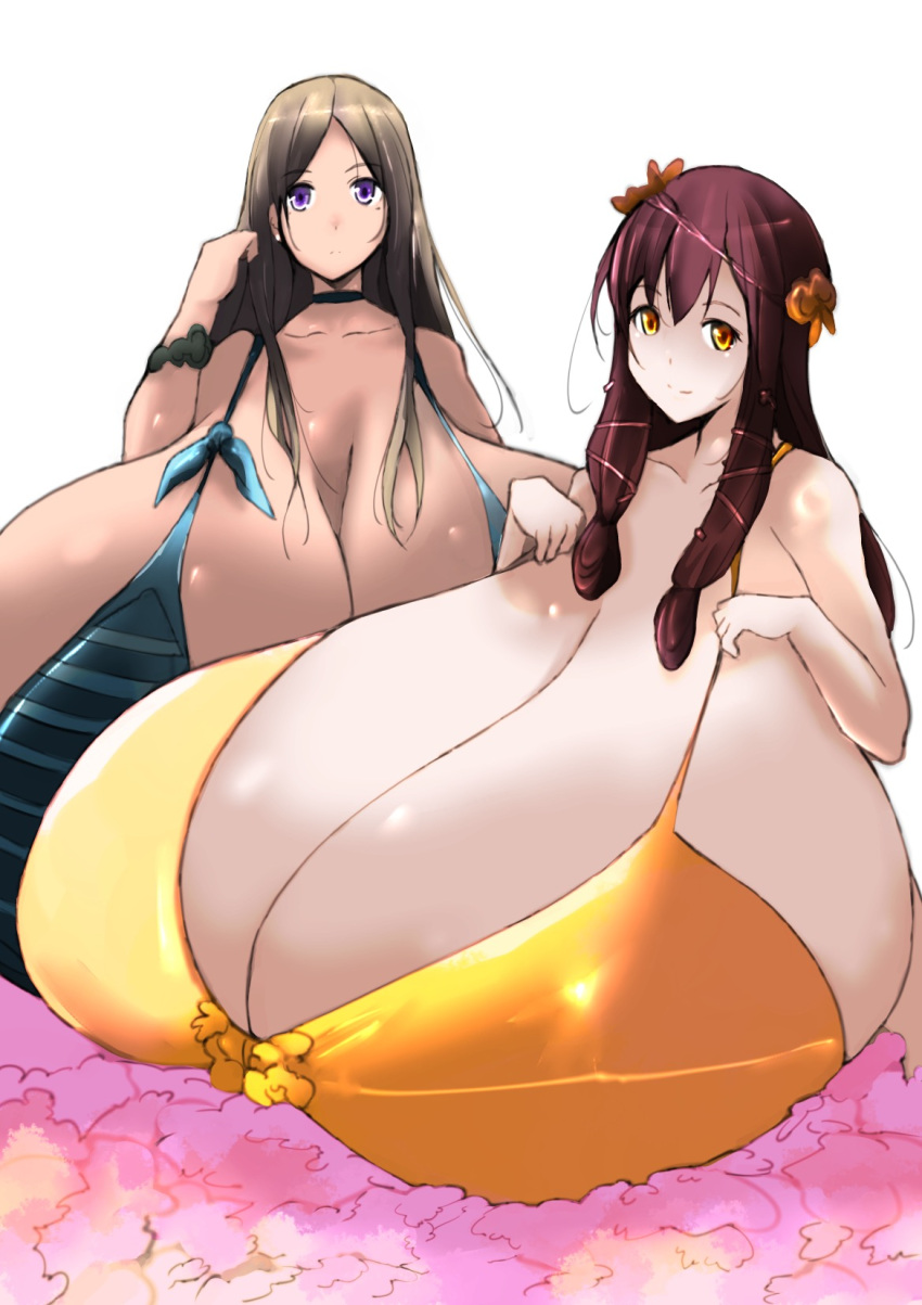 2girls big_breasts breasts_bigger_than_head breasts_bigger_than_torso enormous_breasts female female_only huge_breasts hyper hyper_breasts kinkoumori looking_at_viewer massive_breasts multiple_girls tagme