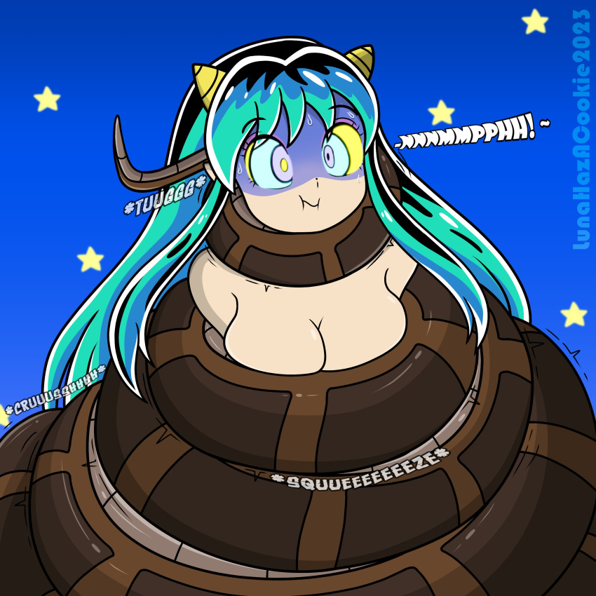 aqua_hair asphyxiation big_breasts coiling coils constriction disney green_hair hypnosis hypnotic_eyes kaa kaa_eyes long_hair lum naked naked_female restrained snake strangling the_jungle_book urusei_yatsura