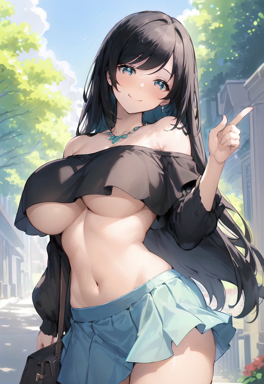 1girls ai_generated black_hair curvy curvy_female curvy_figure female_focus female_only hi_res long_hair original original_character seductive_look stable_diffusion stuffyai underboob voluptuous voluptuous_female