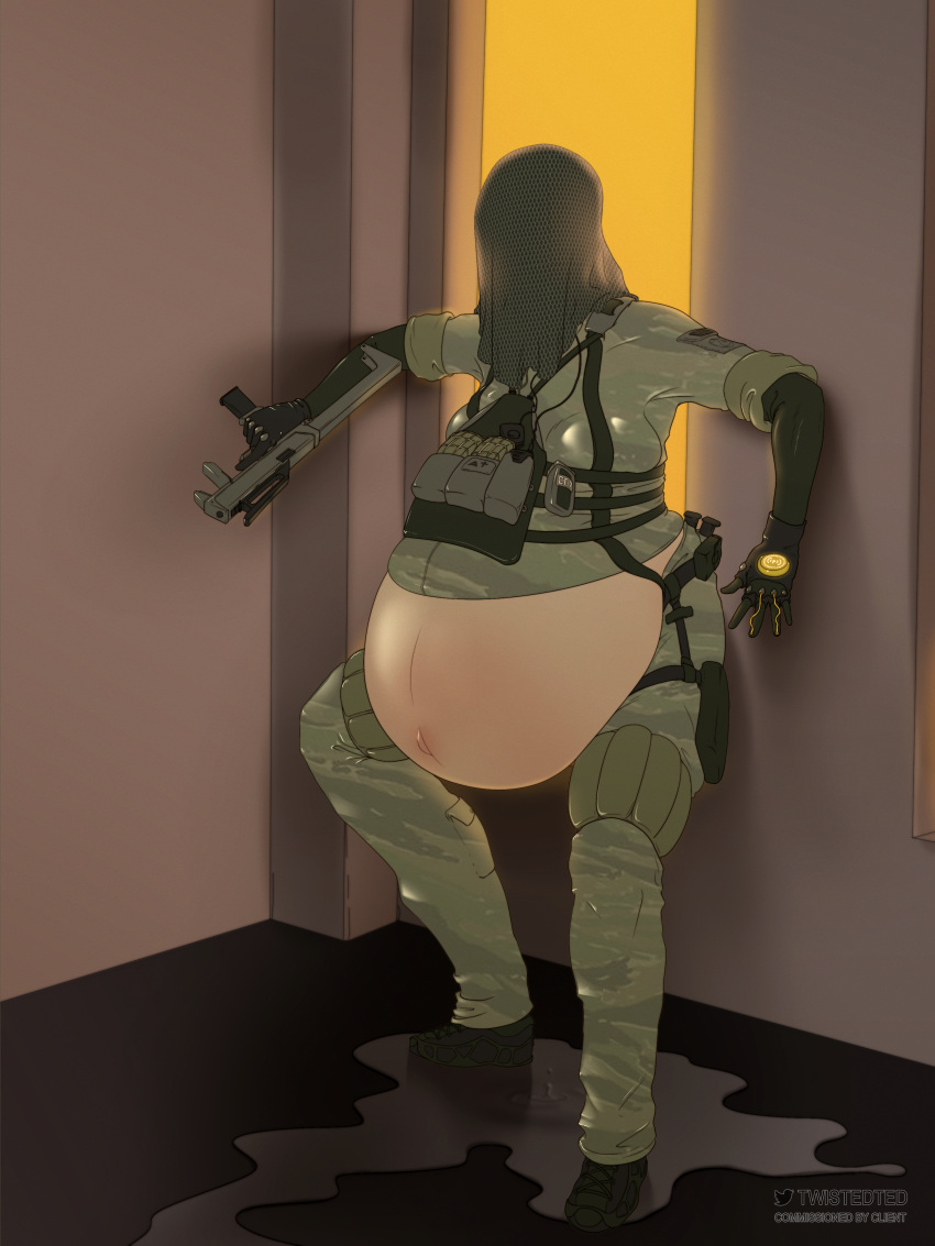 1girls female female_only hyper hyper_belly hyper_pregnancy labor nokk_(rainbow_six) pregnant rainbow_six_siege ready_to_pop solo solo_female twistedted water_break