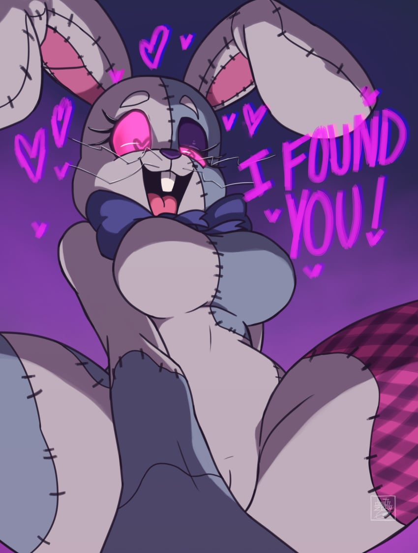 2023 anthro big_breasts bowtie buckteeth deathzera female five_nights_at_freddy's five_nights_at_freddy's:_security_breach heart heart-shaped_pupils heart_eyes hi_res humanoid lagomorph leporid looking_at_viewer mammal open_mouth rabbit scottgames solo tagme teeth_showing text thick_legs thick_thighs underboob vanny_(fnaf) wide_hips