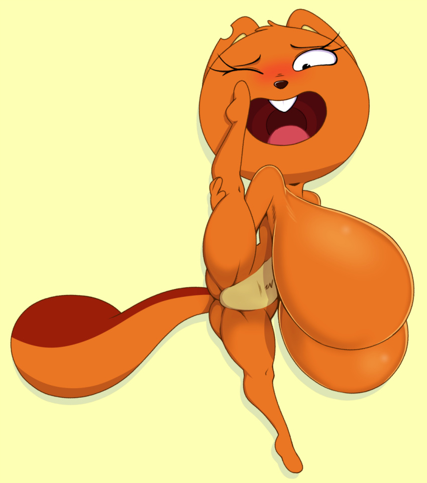 ahe_gao big_breasts blush breasts colored exercise featureless_breasts featureless_crotch female flexing hi_res huge_breasts hyper hyper_breasts kiff_(series) kiff_chatterley looking_pleasured mammal rodent sbshouseofpancakes sciurid simple_background solo tree_squirrel