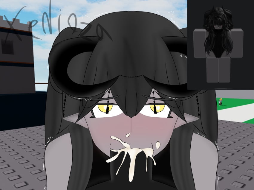 artist_name blowjob combat_warriors cum cum_in_mouth cum_inside cum_out_nose female grey_skin horn male/female roblox roblox_avatar roblox_background roblox_game self_upload tagme watermark xedioza