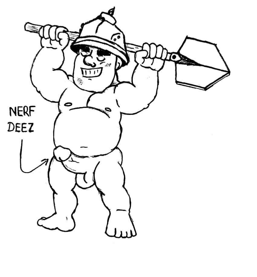 barefoot boner candle chubby clash_(series) clash_of_clans clash_royale doodle erect_penis eyes_closed helmet male_only miner miner_(clash_royale) muscular muscular_male nude nude_male shovel smile uncut